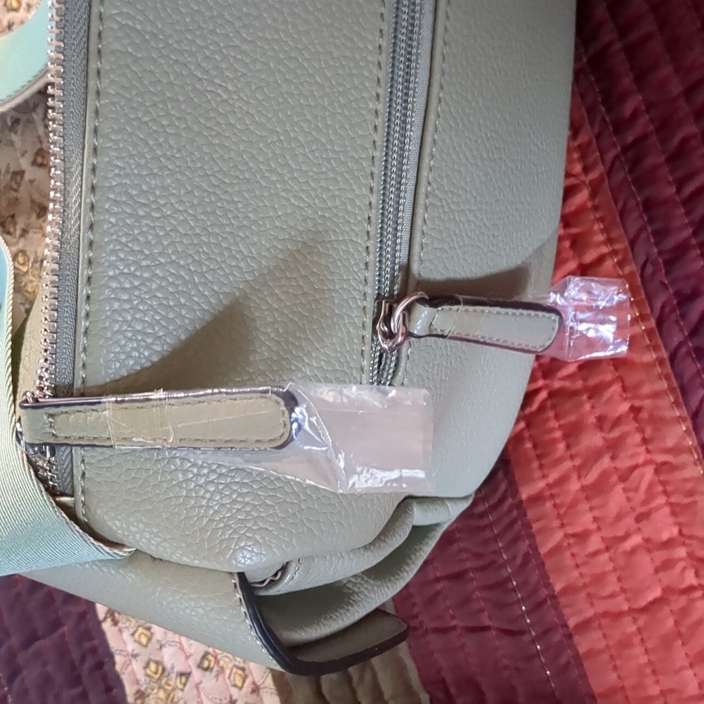 PINK STIX* sage green vegan crossbody adj. strap, dust bag zip top, 2 inside pkt - Picture 13 of 13